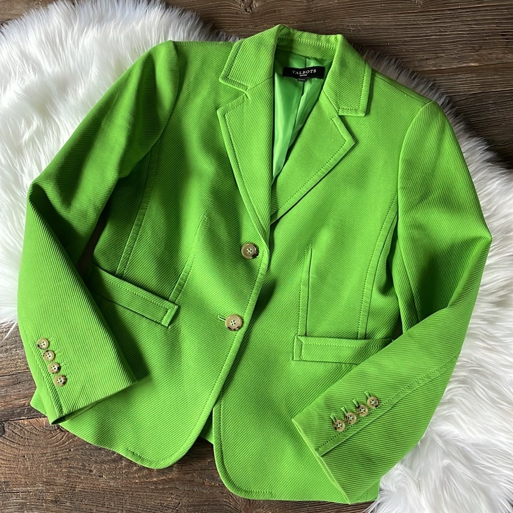 Talbots structured emerald green ribbed cotton blazer EUC size 6P